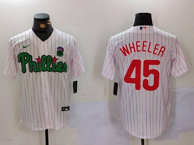 Men Philadelphia Phillies #45 Wheeler White stripe Second generation Joint Name 2024 Nike MLB Jersey style 1->philadelphia phillies->MLB Jersey